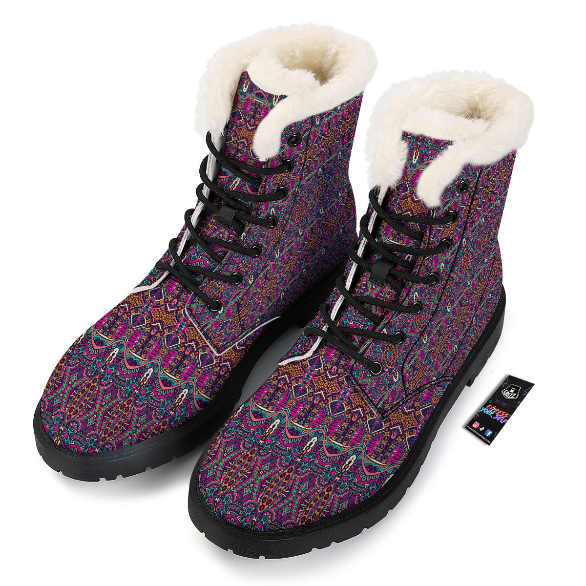 Tribal Native Purple Print Pattern Winter Boots-grizzshop