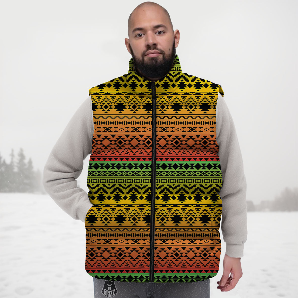 Tribal Rasta Print Pattern Down Vest-grizzshop