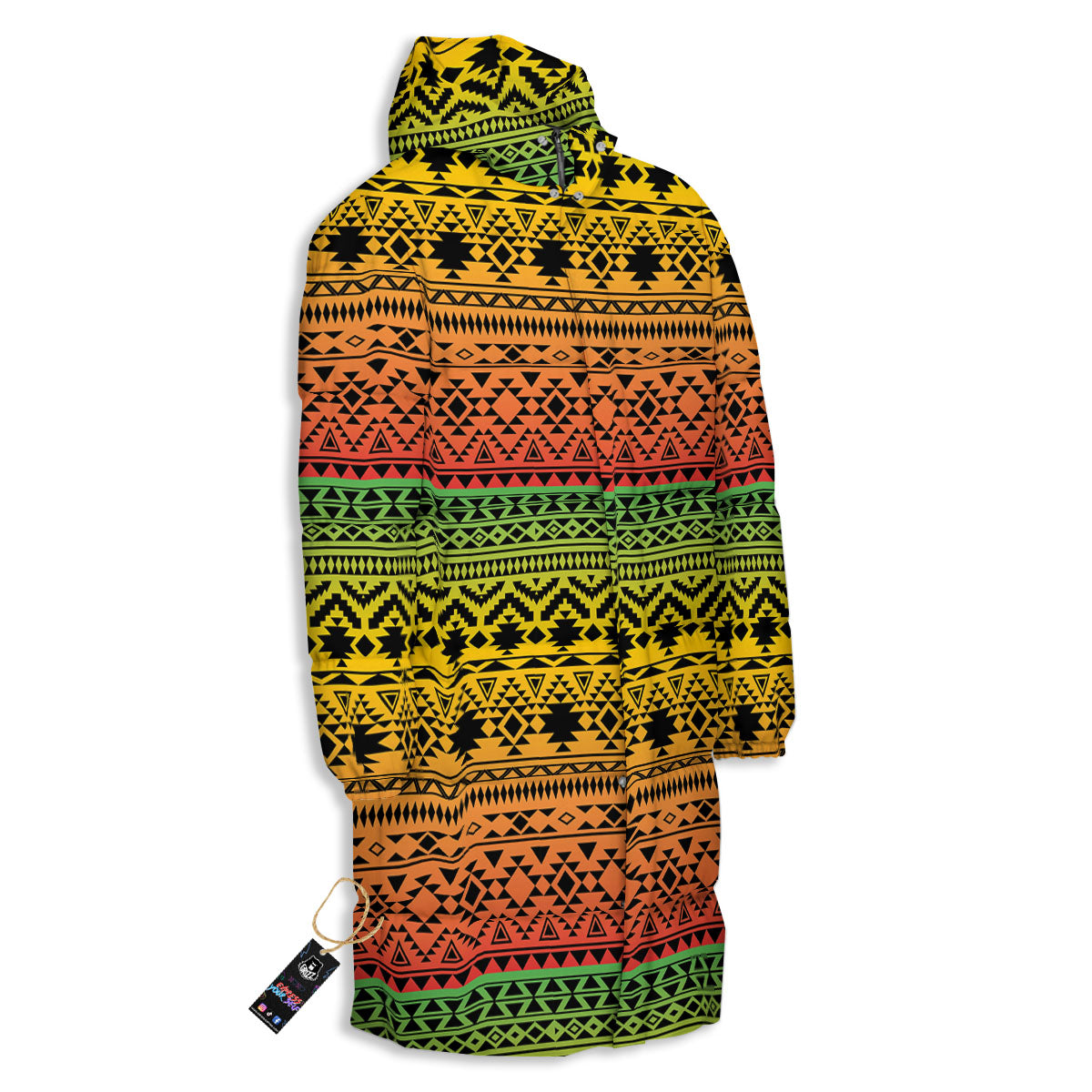 Tribal Rasta Print Pattern Long Down Jacket-grizzshop