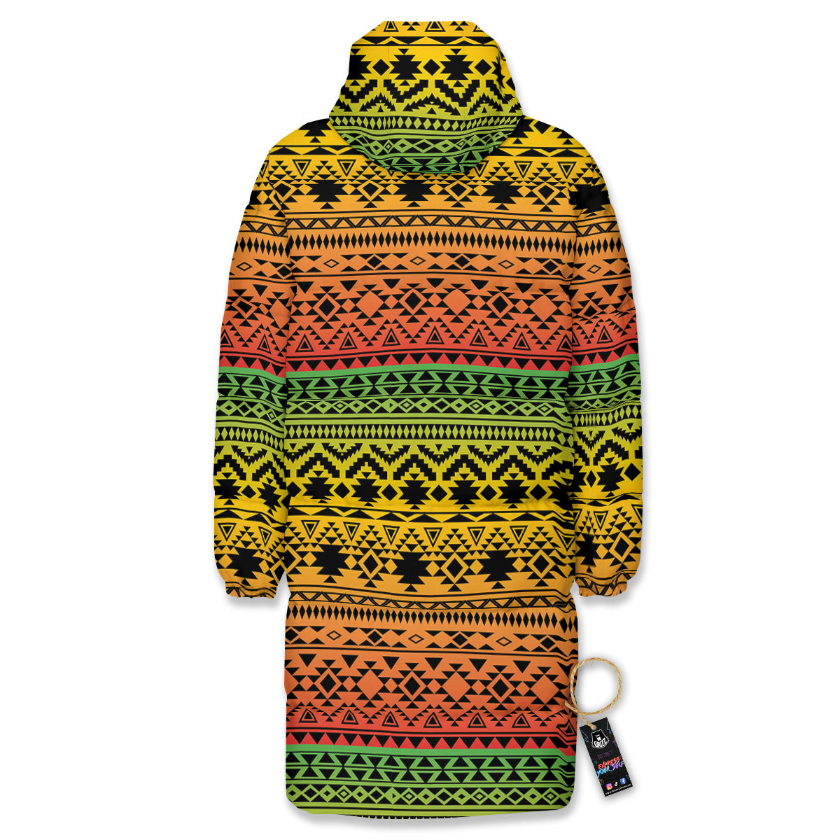 Tribal Rasta Print Pattern Long Down Jacket-grizzshop