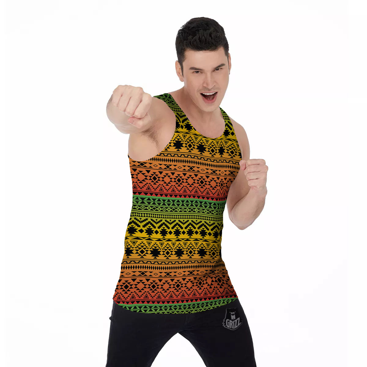 Tribal Rasta Print Pattern Men's Tank Top-grizzshop