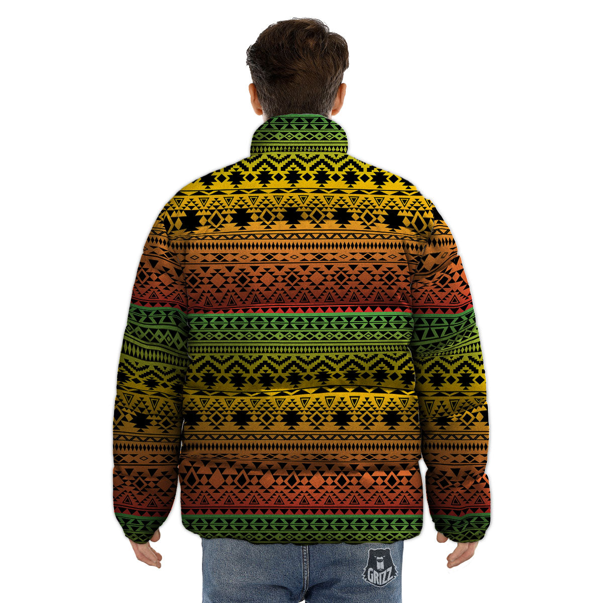 Tribal Rasta Print Pattern Puffer Jacket-grizzshop