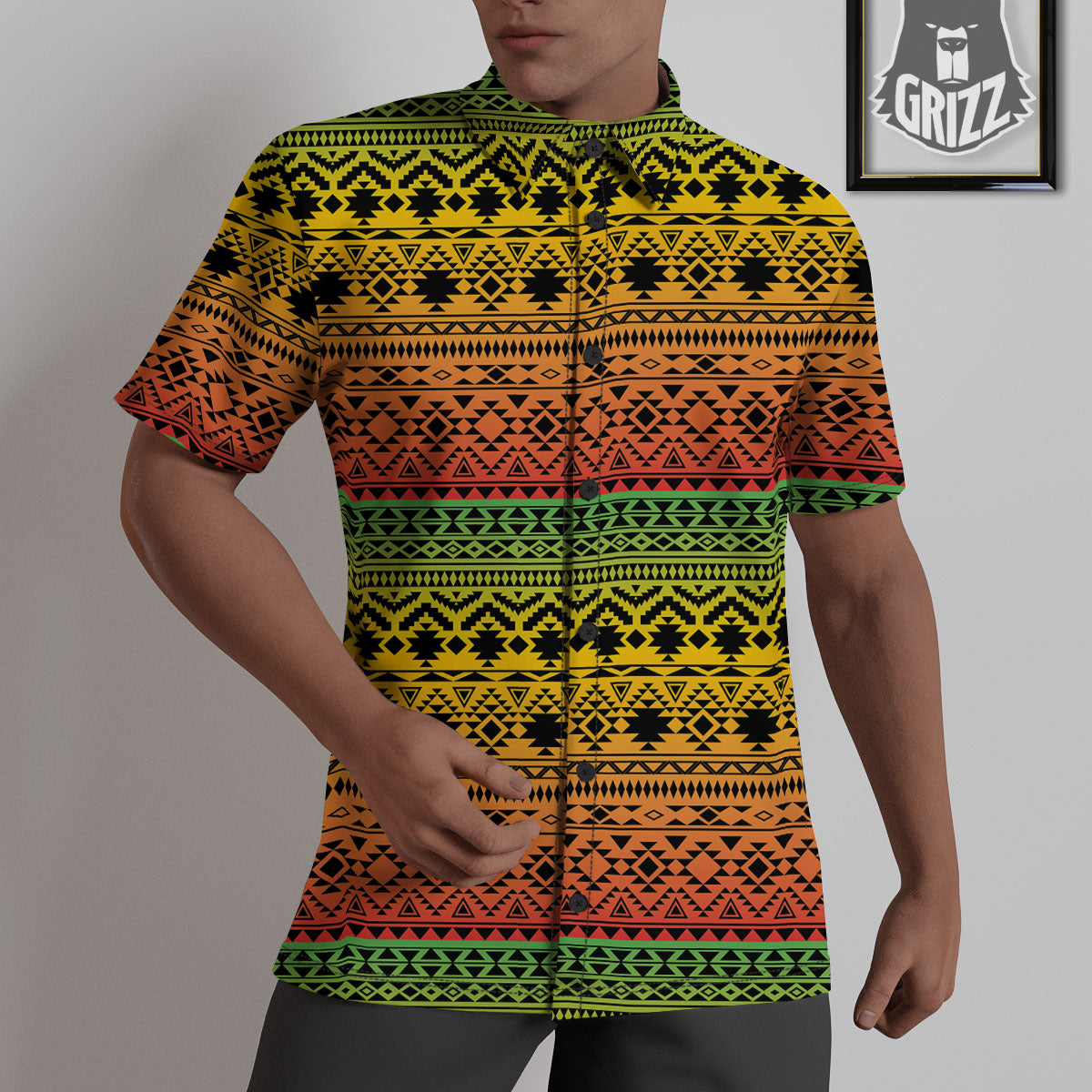 Tribal Rasta Print Pattern Untucked Shirts-grizzshop