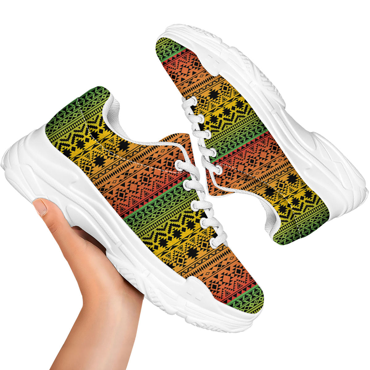 Tribal Rasta Print Pattern White Chunky Shoes-grizzshop