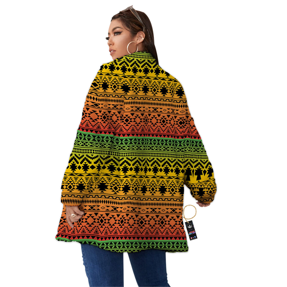 Tribal Rasta Print Pattern Women's Sherpa Jacket-grizzshop