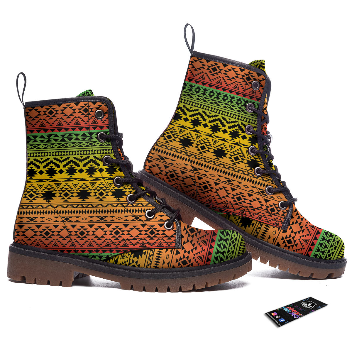 Tribal Rasta Print Pattern Work Boots-grizzshop