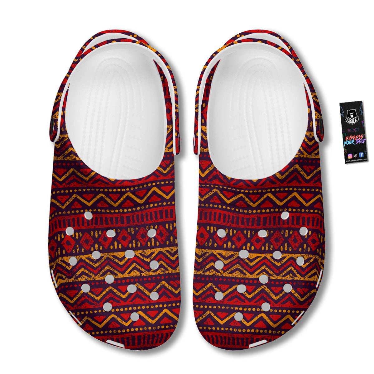 Tribal Red African Print Pattern Clog-grizzshop
