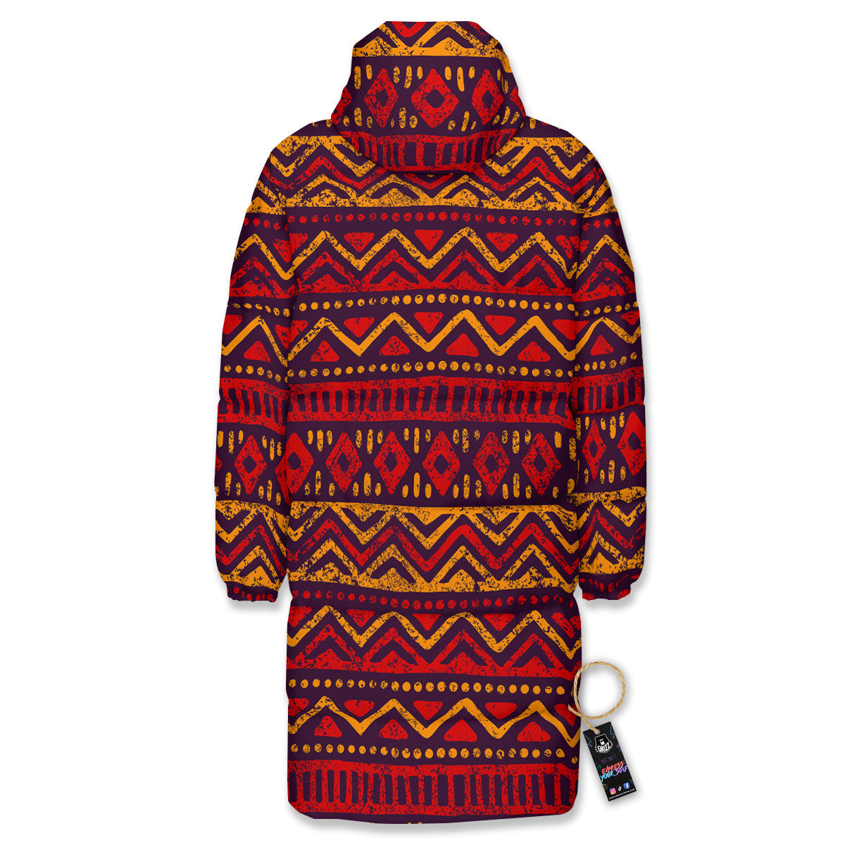 Tribal Red African Print Pattern Long Down Jacket-grizzshop
