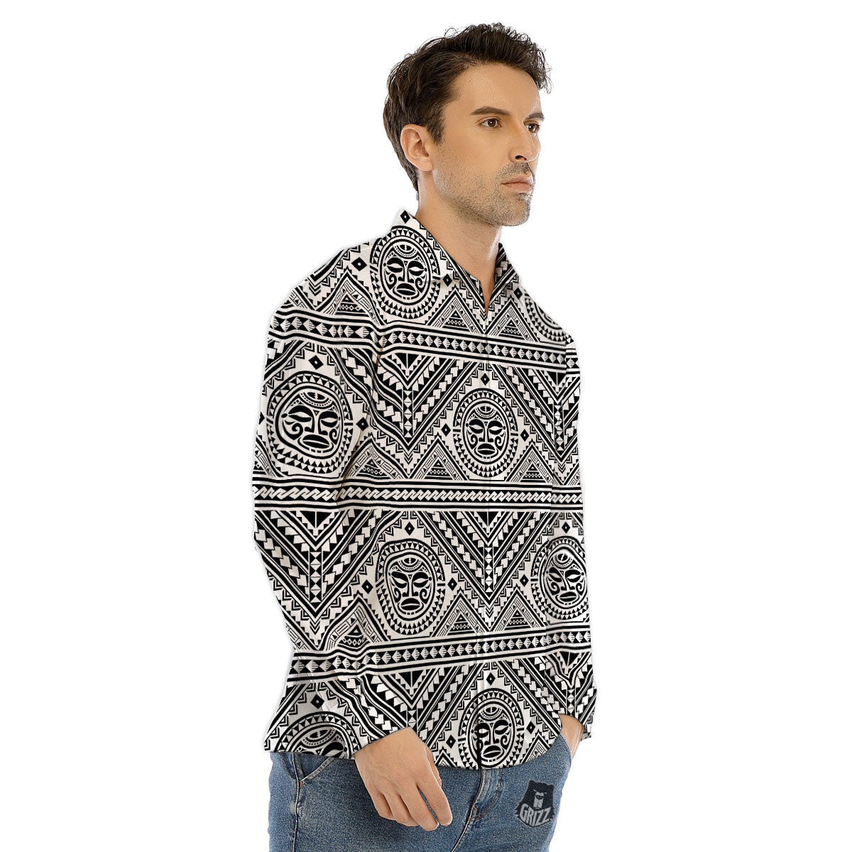 Tribal Tattoo Maori Polynesian Print Men's Dress Shirts-grizzshop
