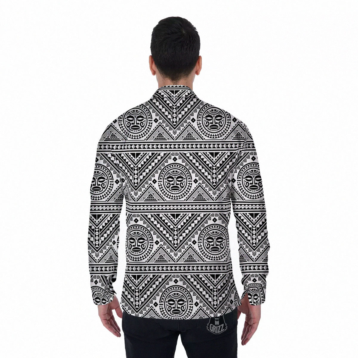 Tribal Tattoo Maori Polynesian Print Men's Long Sleeve Shirts-grizzshop
