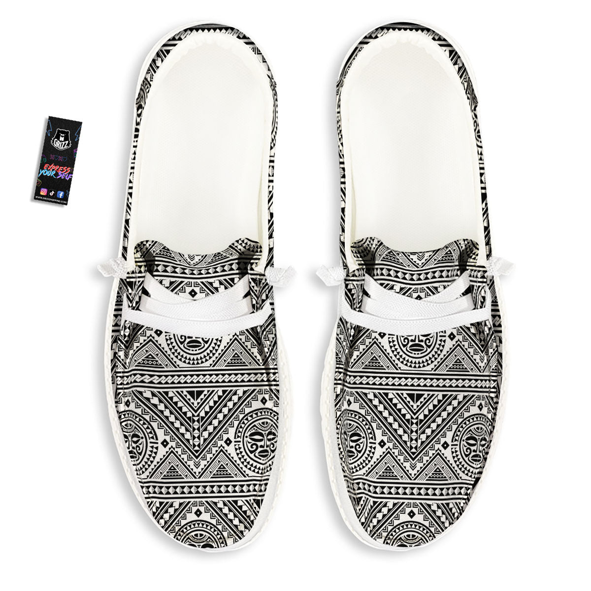 Tribal Tattoo Maori Polynesian Print White Loafers-grizzshop