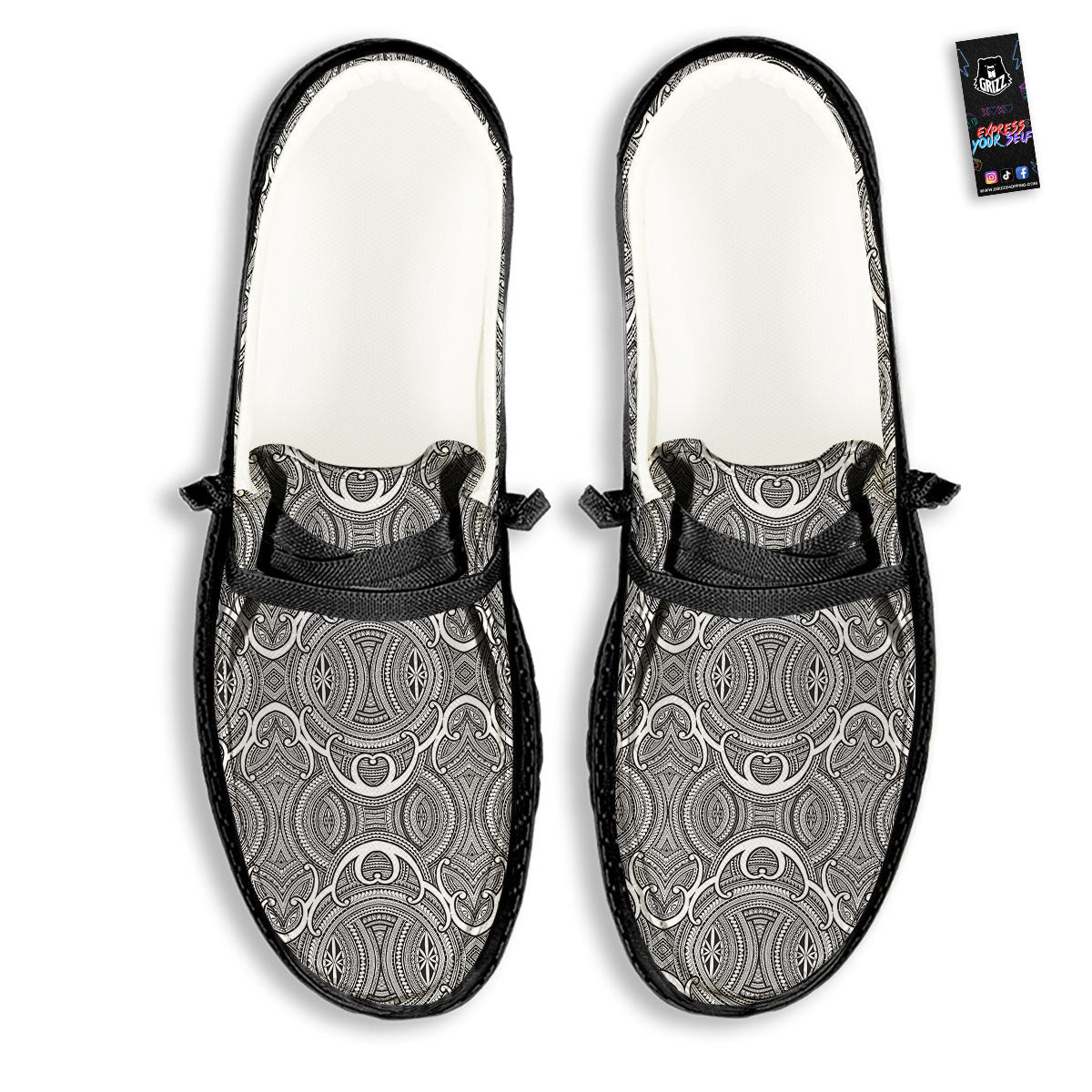 Tribal Tattoo Maori Print Pattern Black Loafers-grizzshop