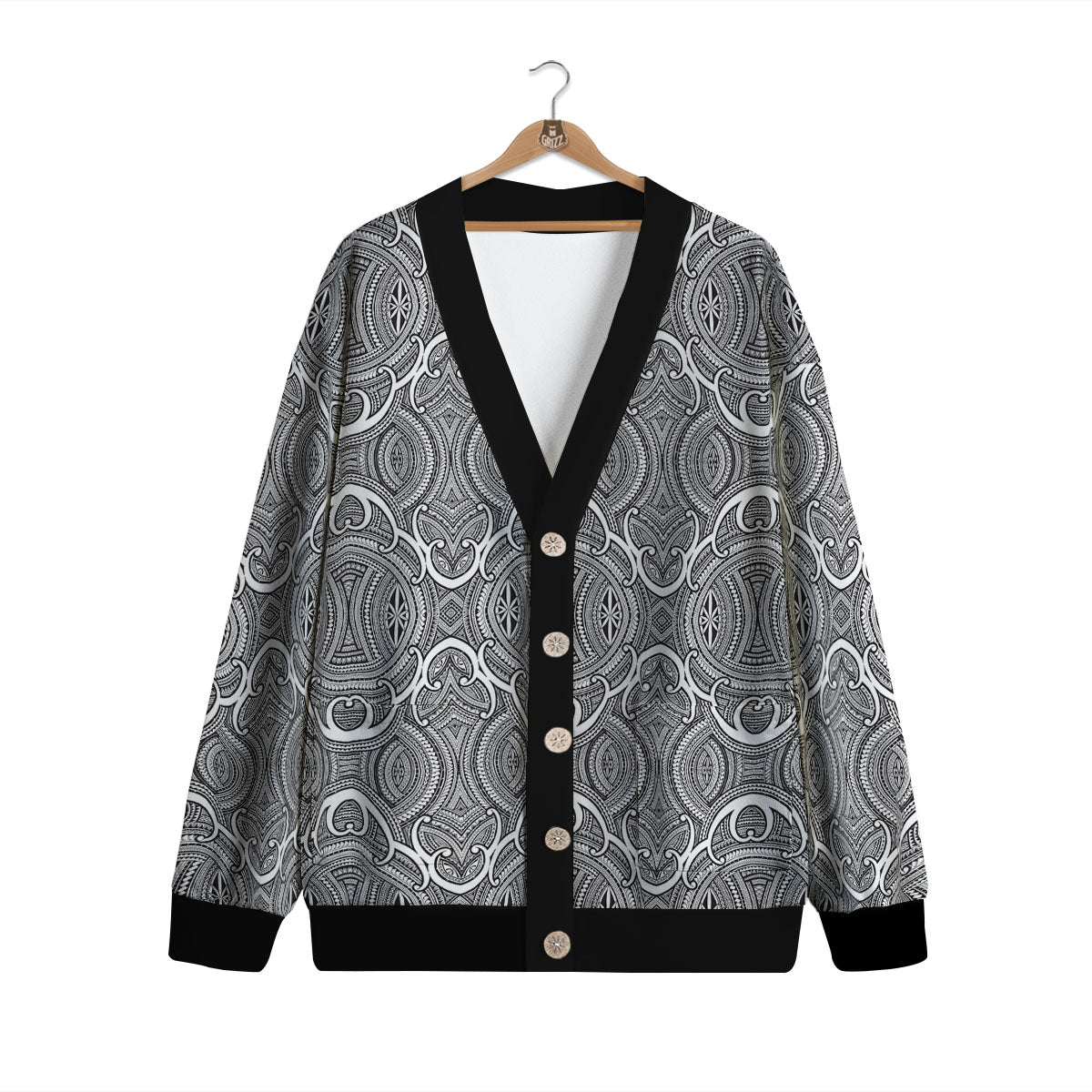 Tribal Tattoo Maori Print Pattern Cardigan-grizzshop