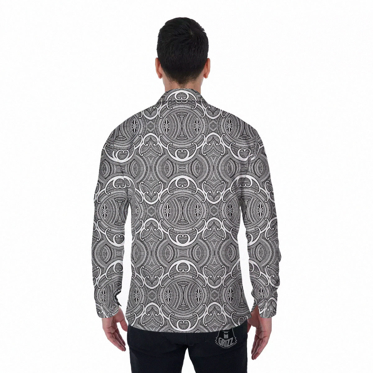 Tribal Tattoo Maori Print Pattern Men's Long Sleeve Shirts-grizzshop