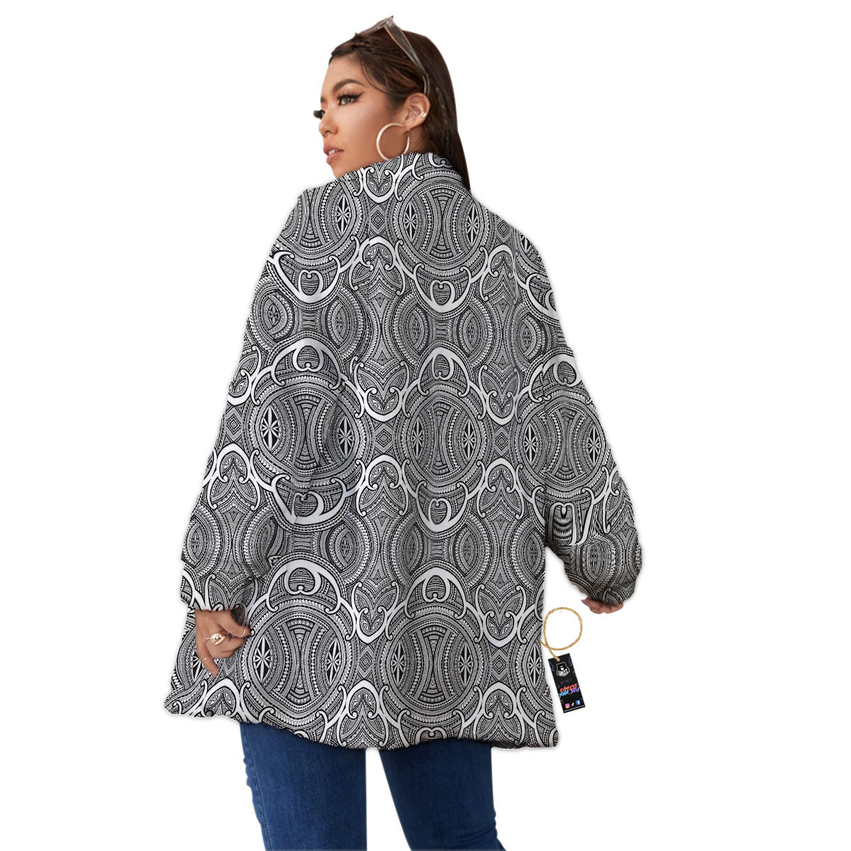 Tribal Tattoo Maori Print Pattern Women's Sherpa Jacket-grizzshop