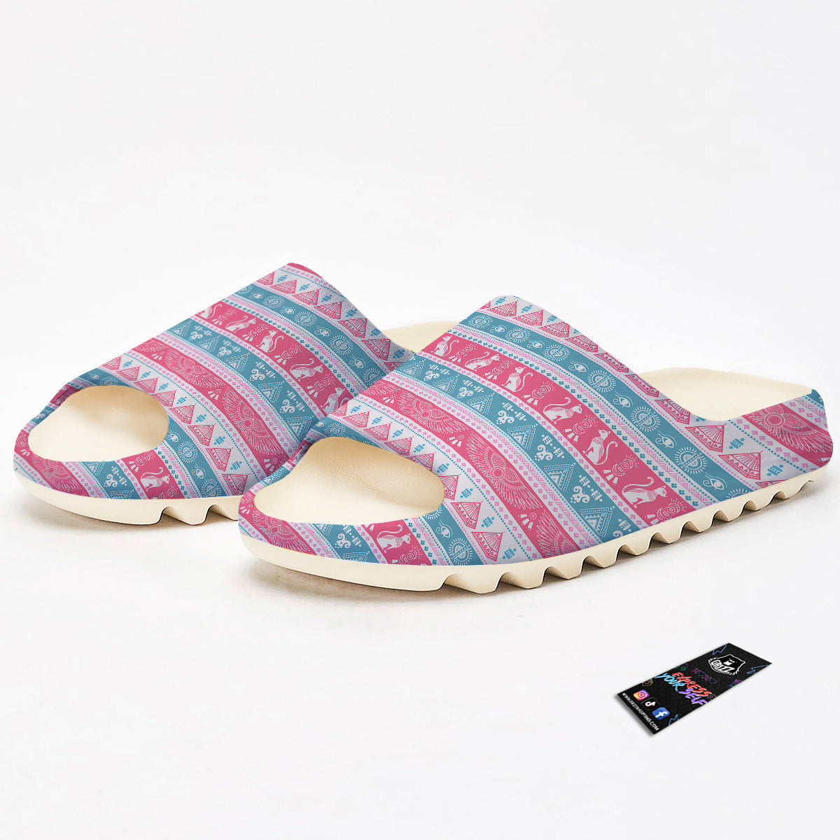 Tribal Ethnic Pink Blue Egypt Print Pattern Sandals-grizzshop