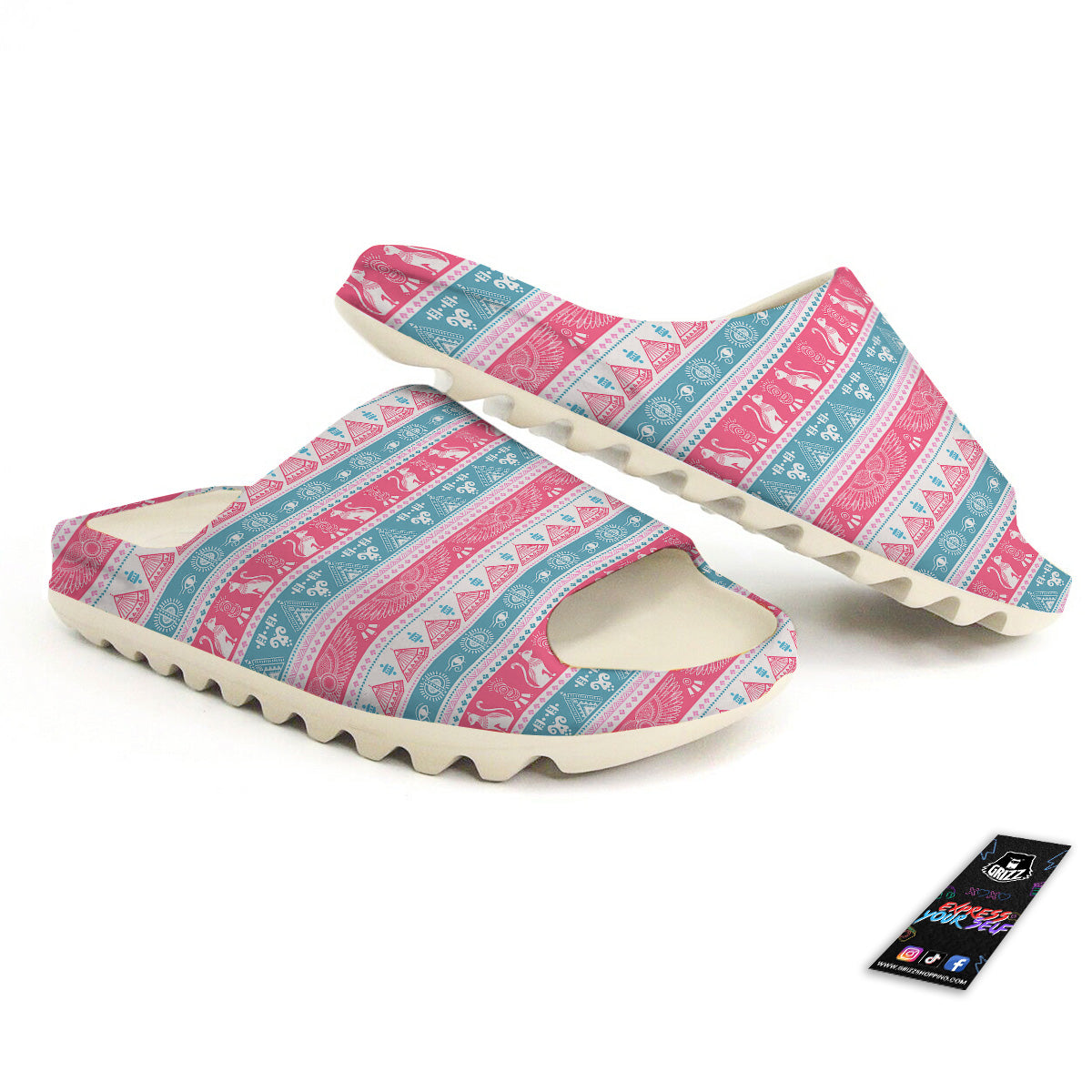 Tribal Ethnic Pink Blue Egypt Print Pattern Sandals-grizzshop