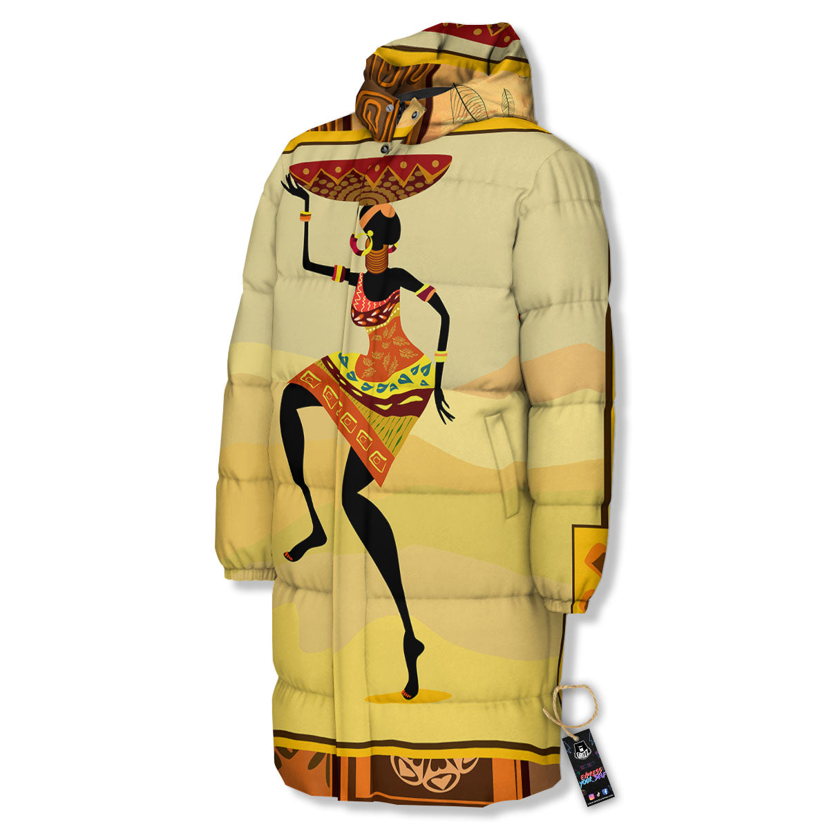 Tribal Inspired African Ethnic Print Long Down Jacket