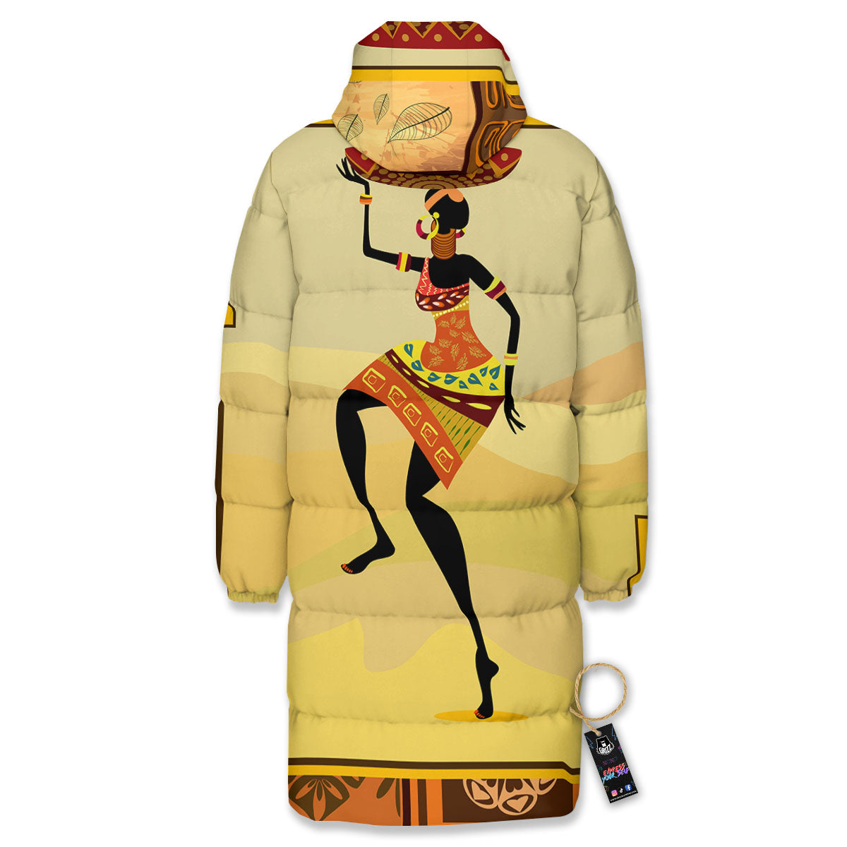 Tribal Inspired African Ethnic Print Long Down Jacket
