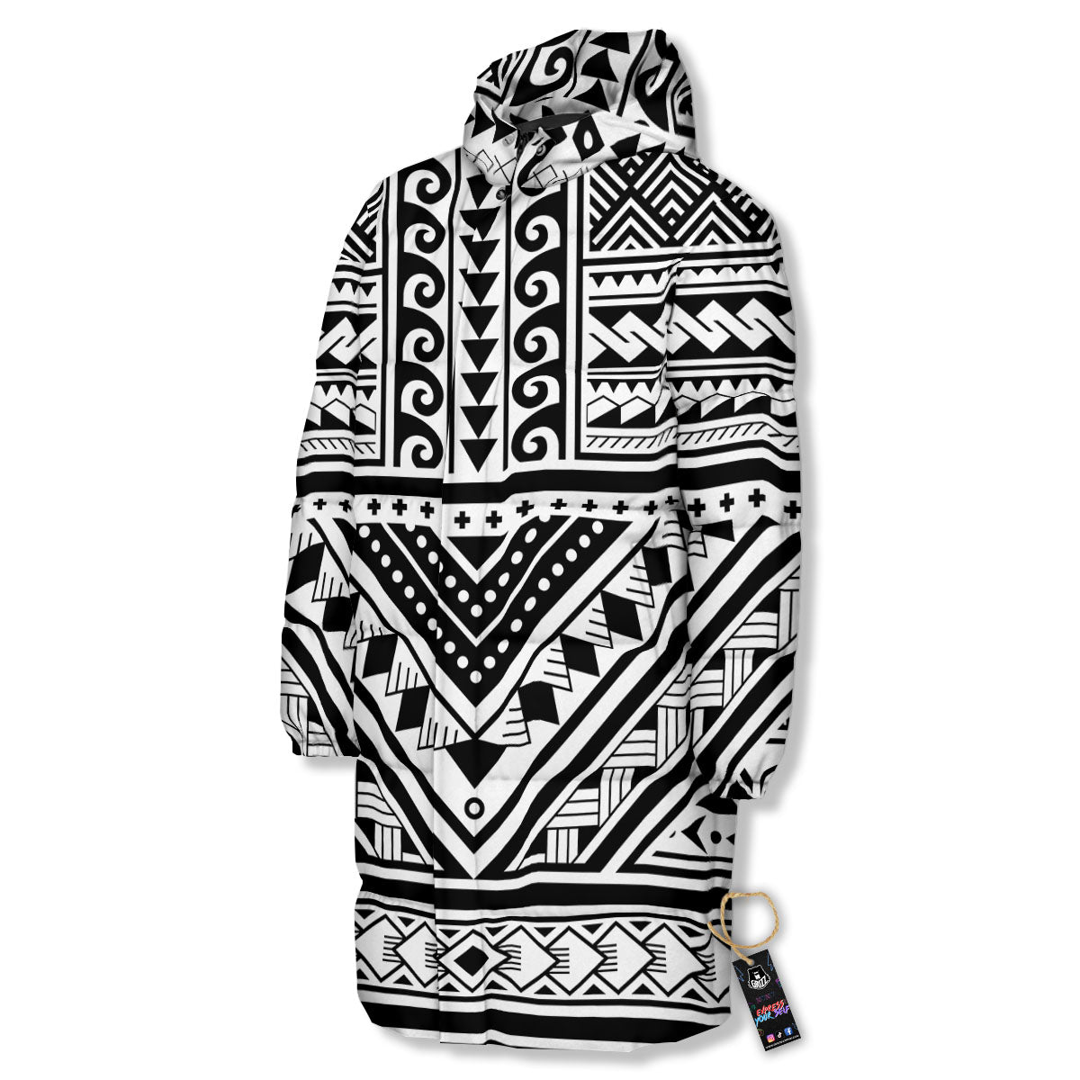 Tribal Maori Polynesian Tattoo Print Long Down Jacket