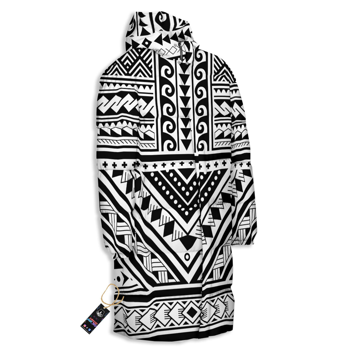 Tribal Maori Polynesian Tattoo Print Long Down Jacket