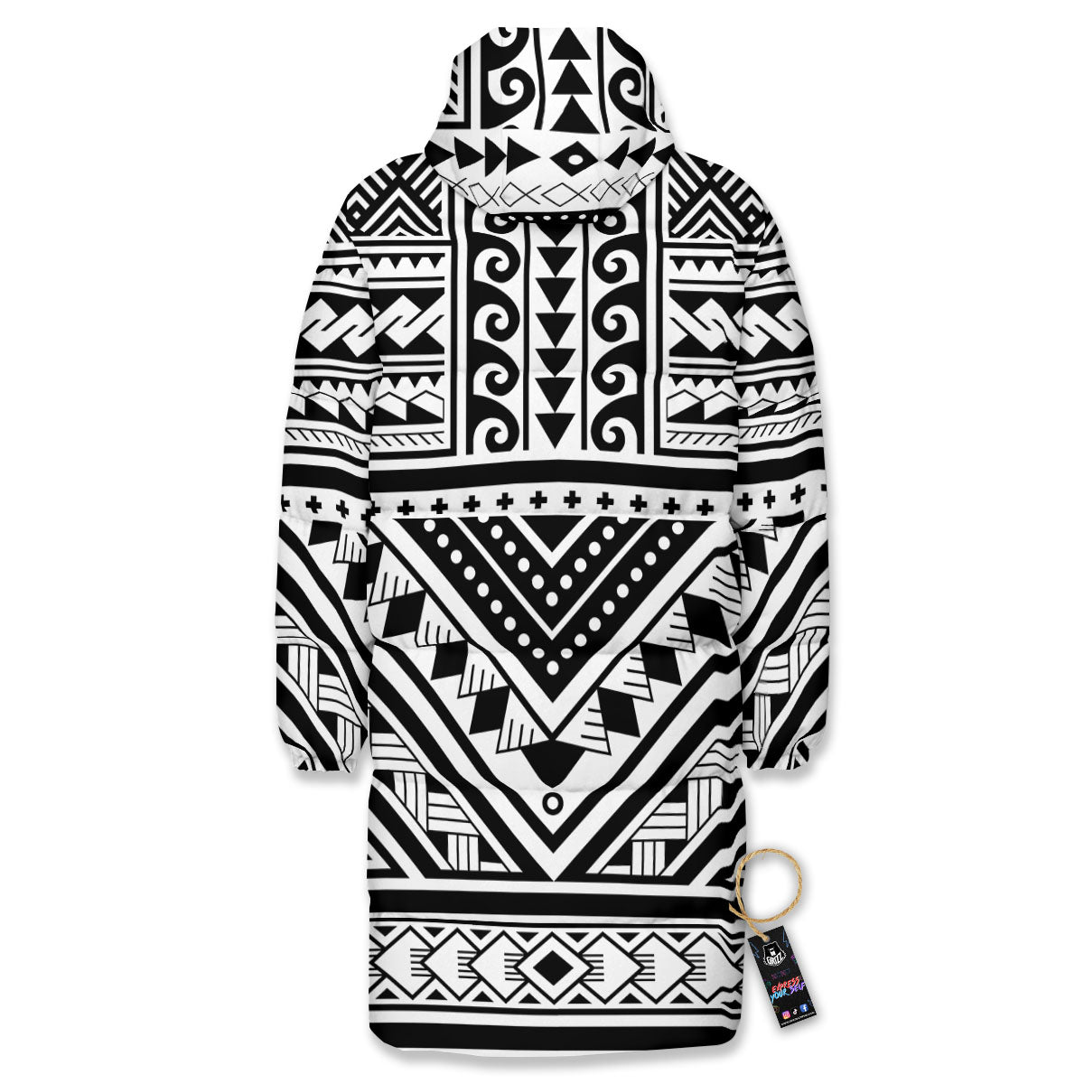 Tribal Maori Polynesian Tattoo Print Long Down Jacket