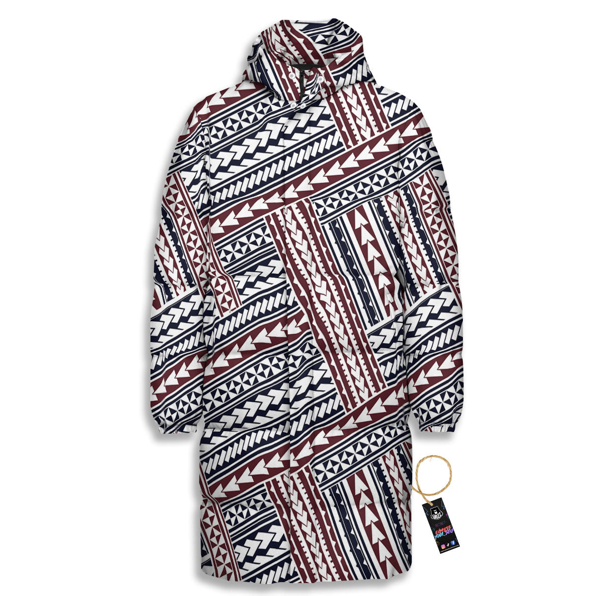 Tribal Maori Print Long Down Jacket
