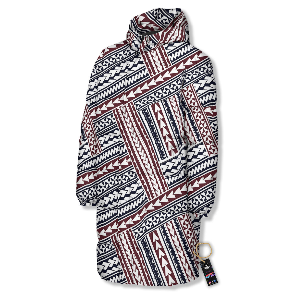 Tribal Maori Print Long Down Jacket