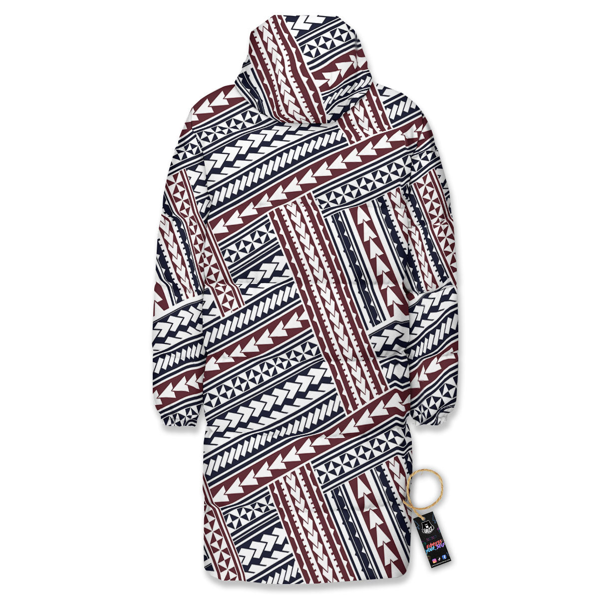 Tribal Maori Print Long Down Jacket