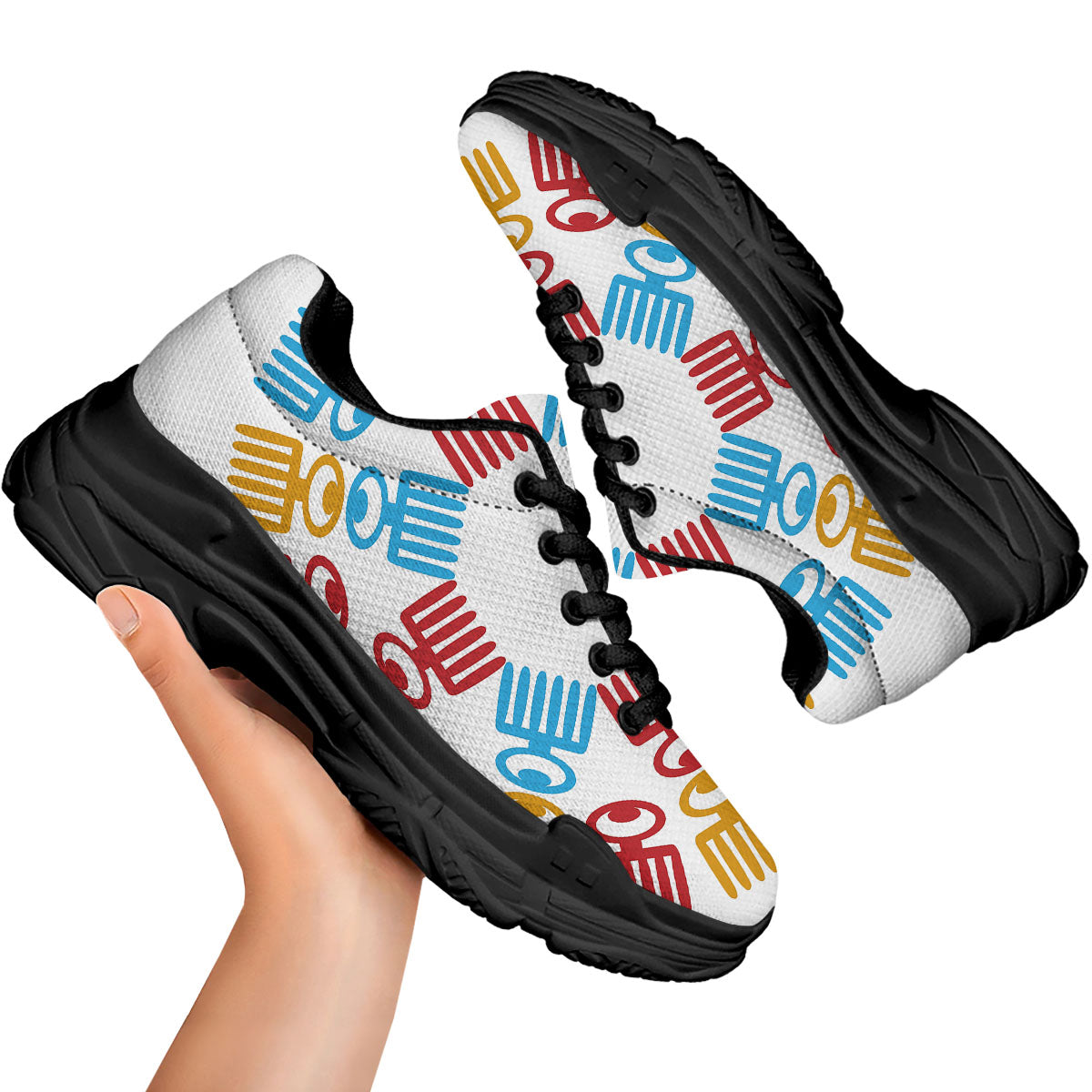 Tribe Symbols Red Adinkra Print Black Chunky Shoes-grizzshop