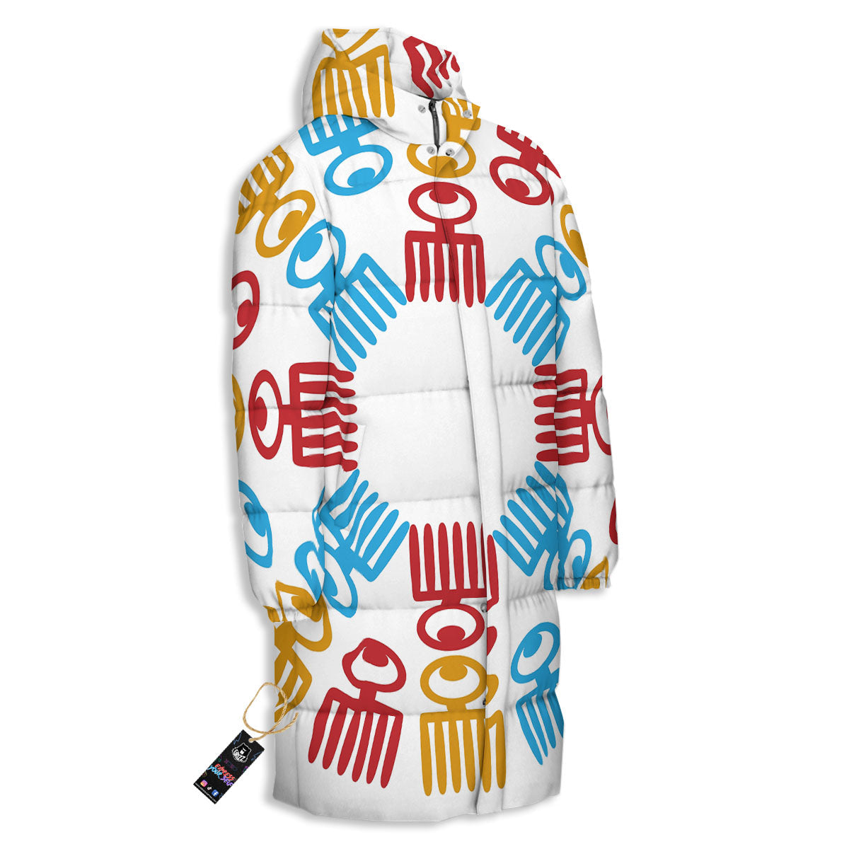 Tribe Symbols Red Adinkra Print Long Down Jacket-grizzshop