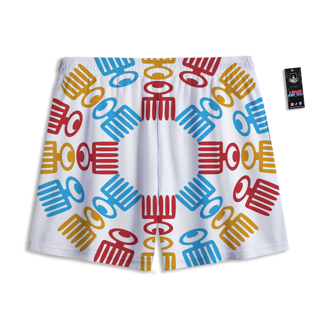 Tribe Symbols Red Adinkra Print Mesh Shorts