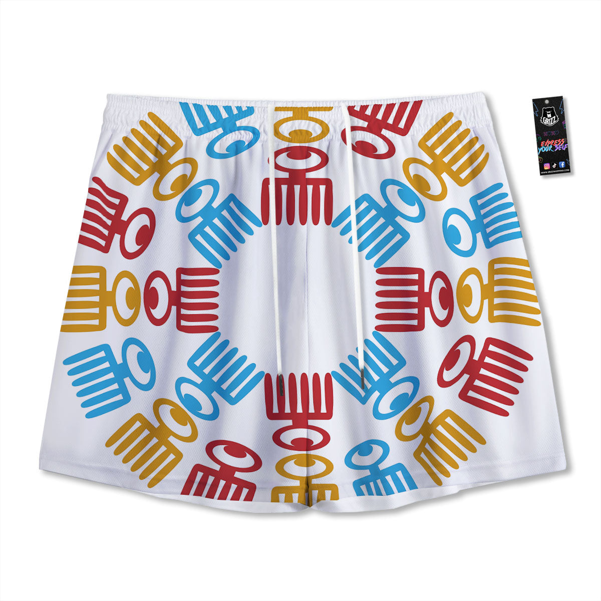 Tribe Symbols Red Adinkra Print Mesh Shorts