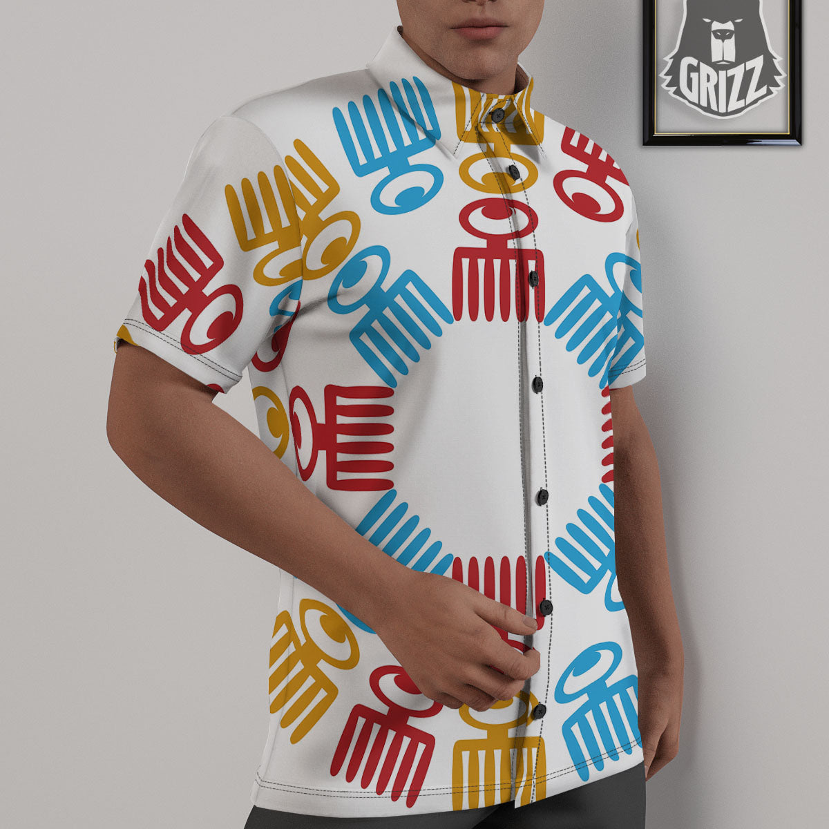 Tribe Symbols Red Adinkra Print Untucked Shirts-grizzshop