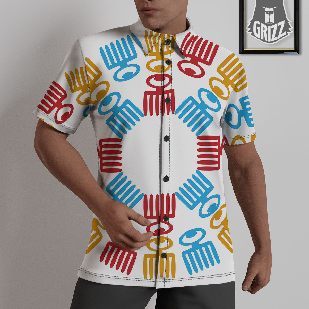 Tribe Symbols Red Adinkra Print Untucked Shirts-grizzshop