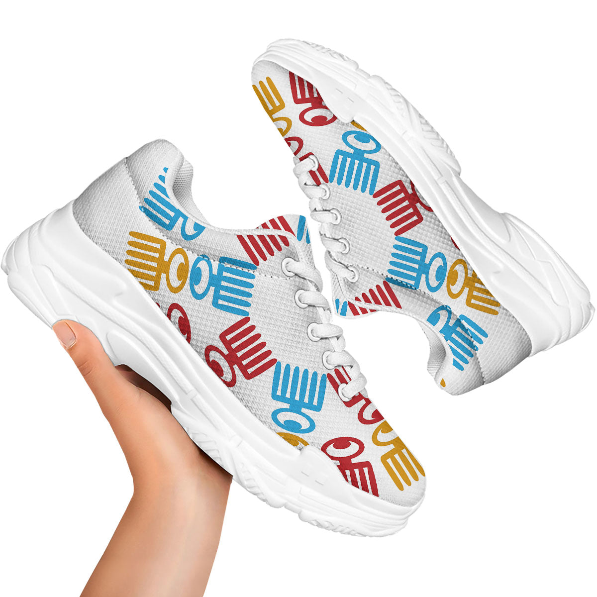 Tribe Symbols Red Adinkra Print White Chunky Shoes-grizzshop