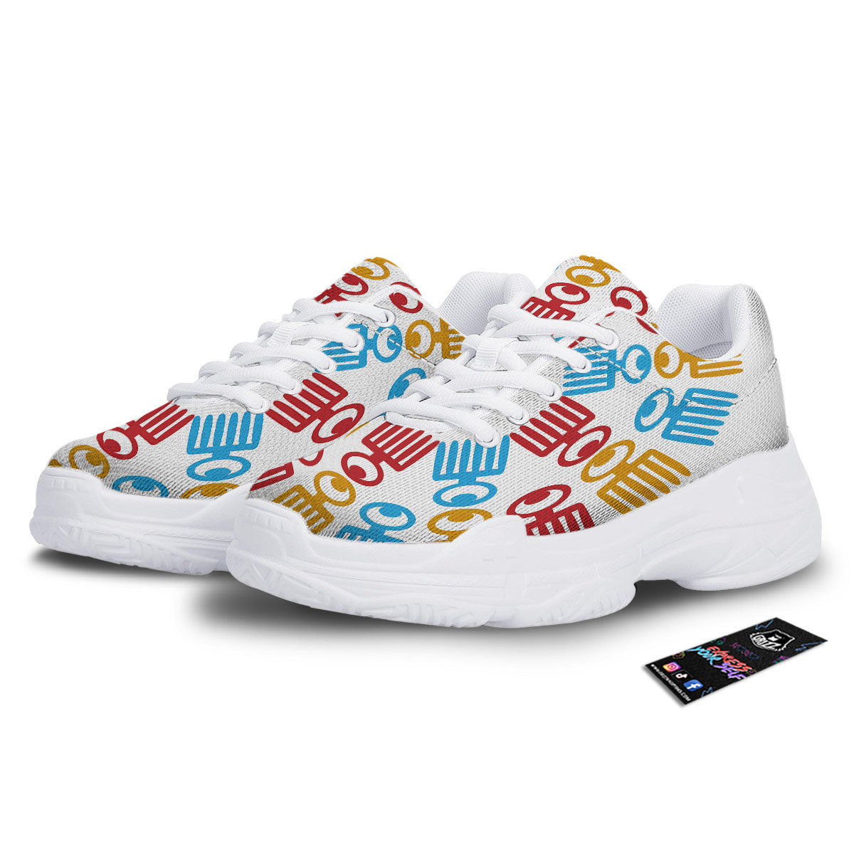 Tribe Symbols Red Adinkra Print White Chunky Shoes-grizzshop