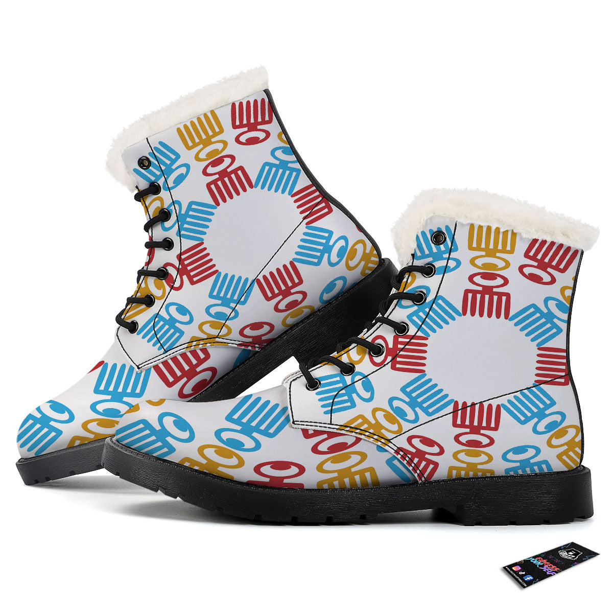 Tribe Symbols Red Adinkra Print Winter Boots-grizzshop