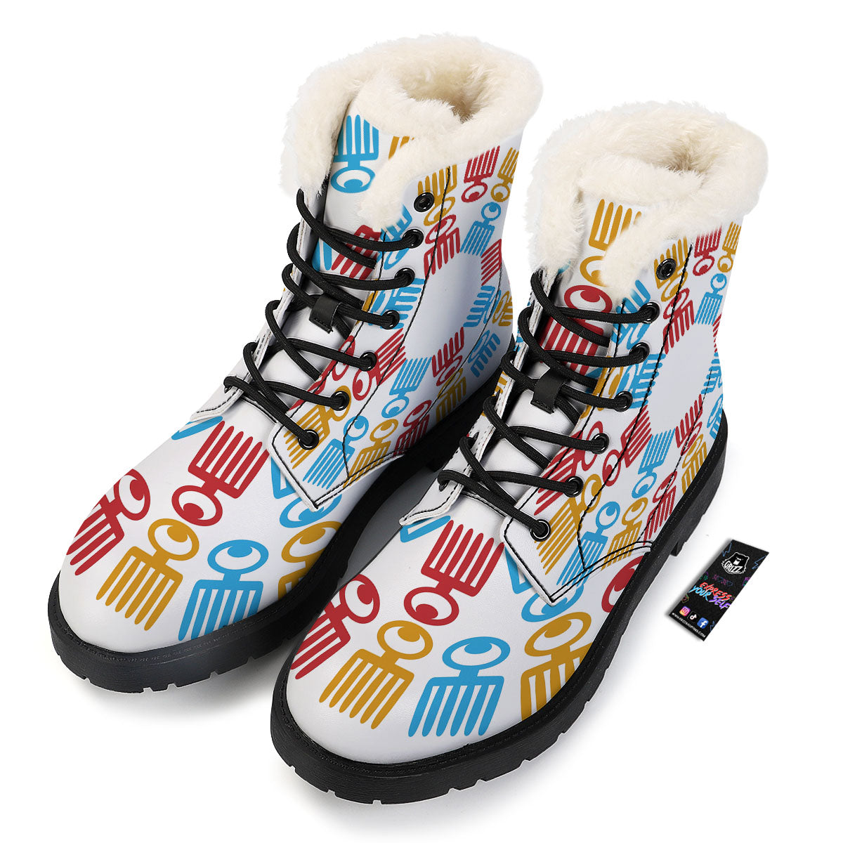 Tribe Symbols Red Adinkra Print Winter Boots-grizzshop