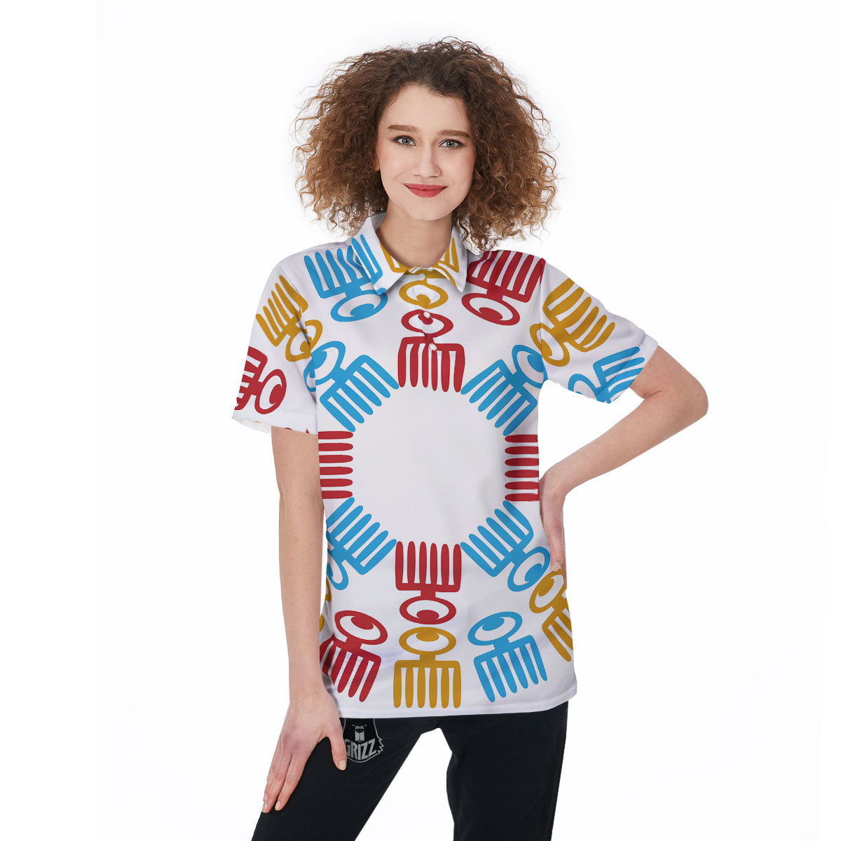Multicolor Indian Aztec Doodle Elements Abstract Women's Golf Shirts