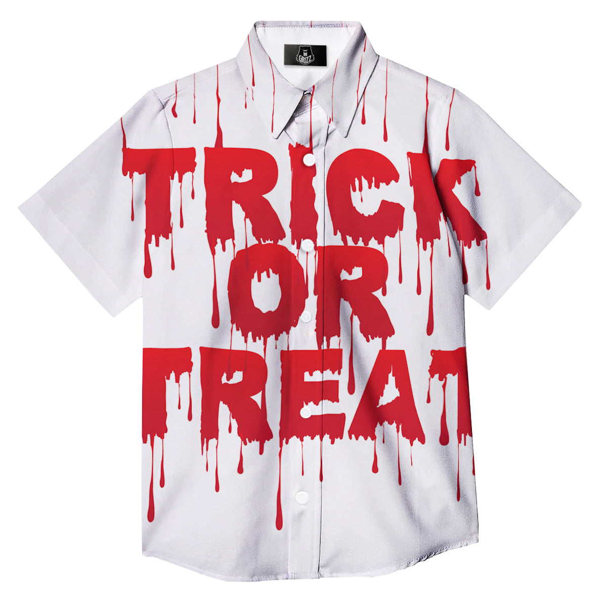 Trick Or Treat Red Blood Halloween Print Button Up Shirt-grizzshop