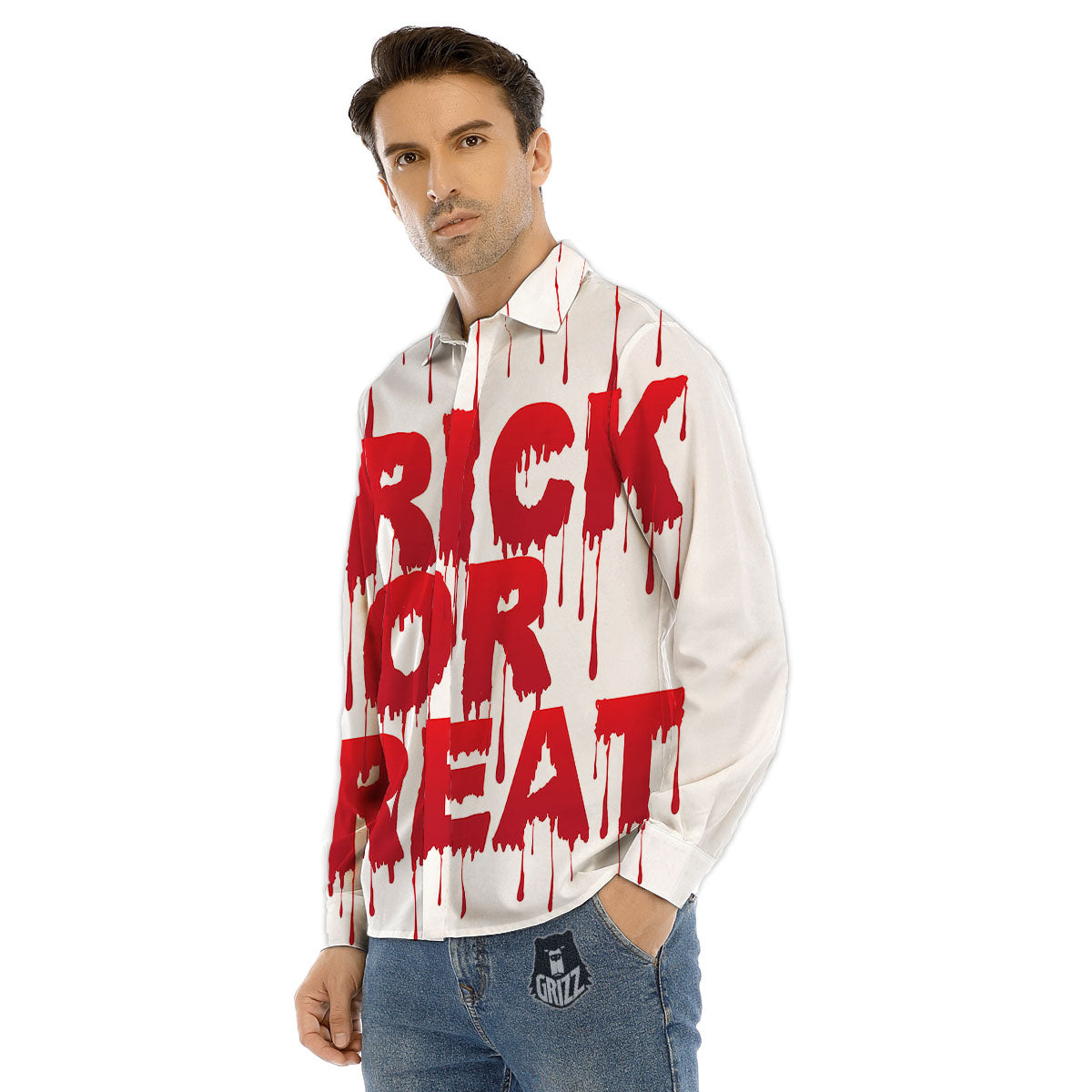 Trick Or Treat Red Blood Halloween Print Men's Dress Shirts-grizzshop