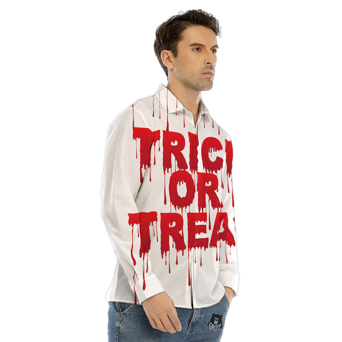 Trick Or Treat Red Blood Halloween Print Men's Dress Shirts-grizzshop