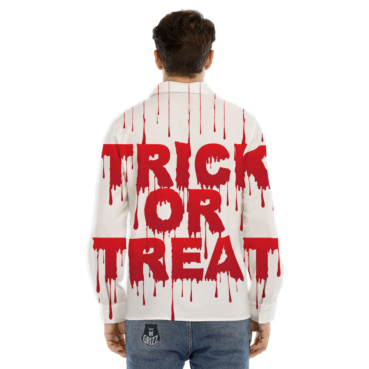 Trick Or Treat Red Blood Halloween Print Men's Dress Shirts-grizzshop