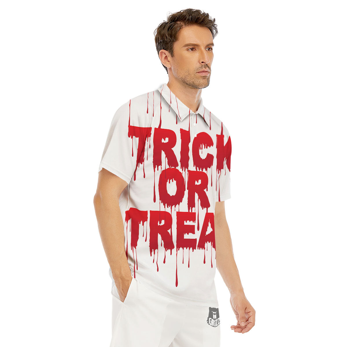 Trick Or Treat Red Blood Halloween Print Men's Golf Shirts-grizzshop