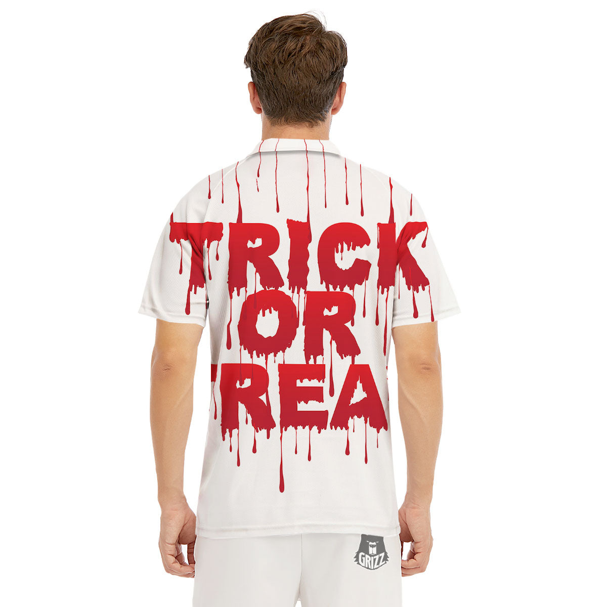 Trick Or Treat Red Blood Halloween Print Men's Golf Shirts-grizzshop