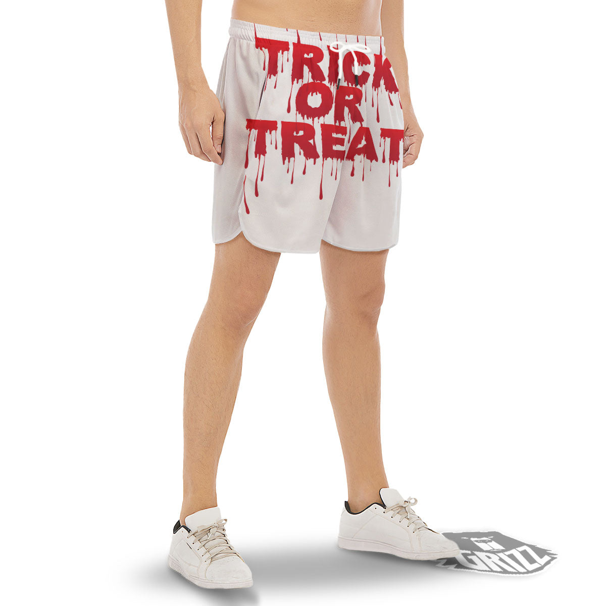 Trick Or Treat Red Blood Halloween Print Men's Gym Shorts-grizzshop