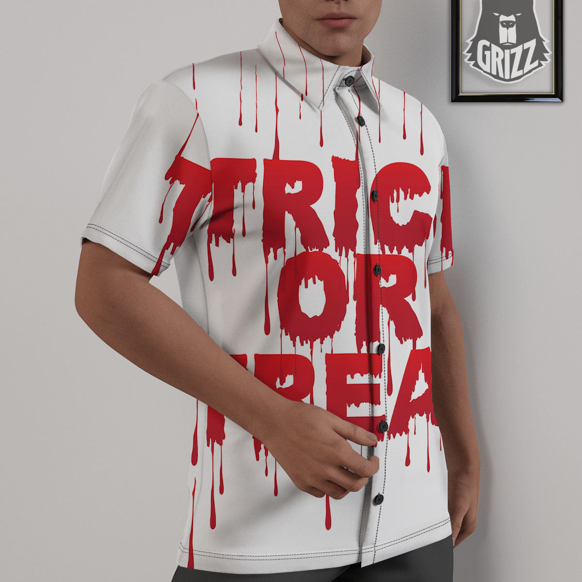 Trick Or Treat Red Blood Halloween Print Untucked Shirts-grizzshop