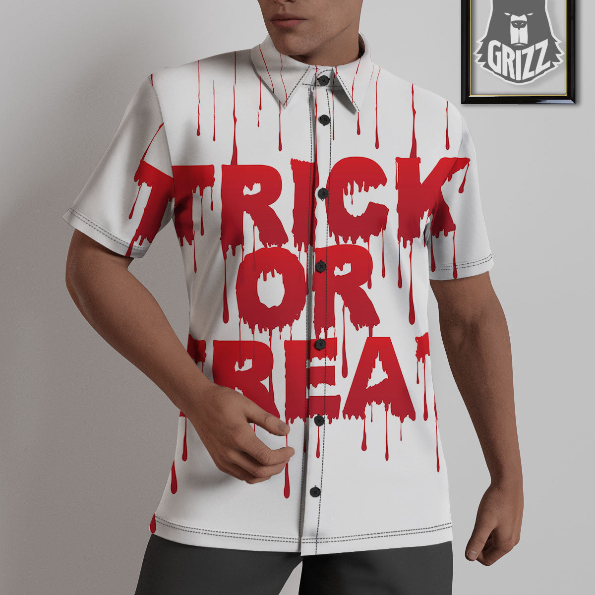 Trick Or Treat Red Blood Halloween Print Untucked Shirts-grizzshop
