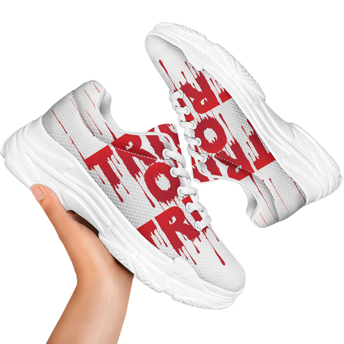 Trick Or Treat Red Blood Halloween Print White Chunky Shoes-grizzshop